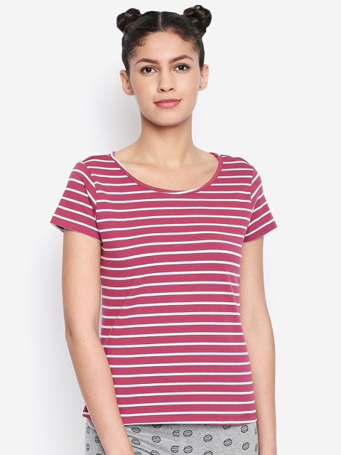 

Dreamz by Pantaloons Women Pink & White Striped Round Neck T-shirt