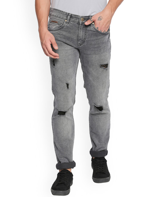 

BOLTS and BARRELS Men Grey Slim Fit Low-Rise Mildly Distressed Stretchable Jeans