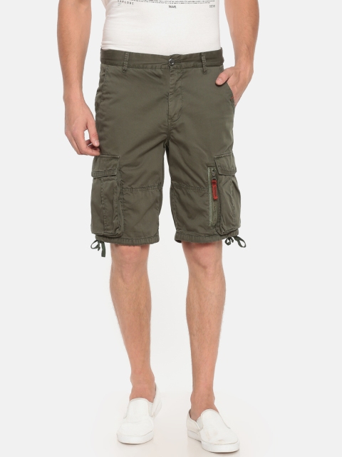 

t-base Men Green Solid Regular Fit Cargo Shorts