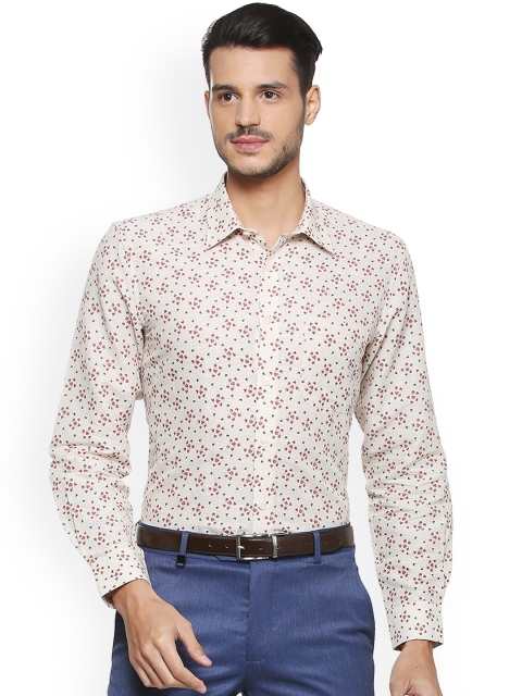 Louis Philippe Men Beige Slim Fit Printed Casual Shirt