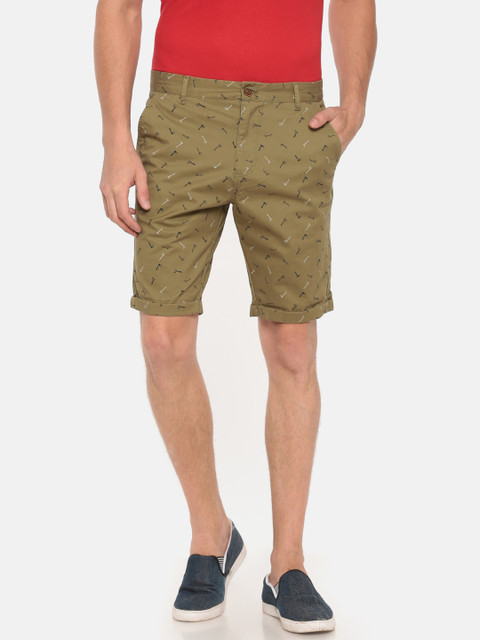 

t-base Men Olive Green Printed Regular Fit Chino Shorts