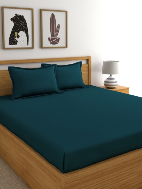 

Dreamscape Teal Blue Solid 300 TC Cotton 1 Queen Bedsheet with 2 Pillow Covers