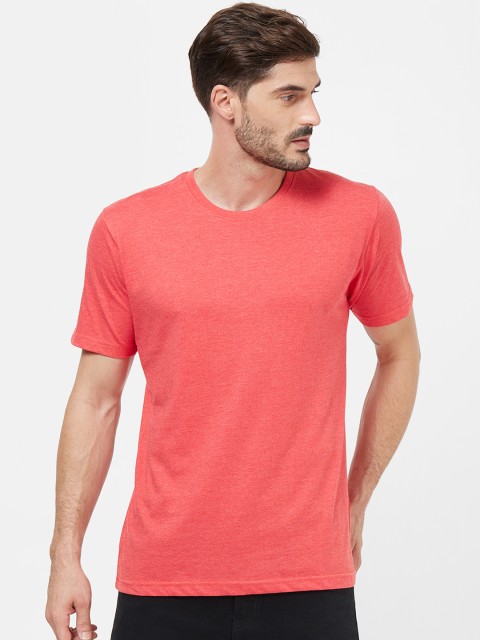 

Redwolf Men Coral Red Solid Round Neck T-shirt