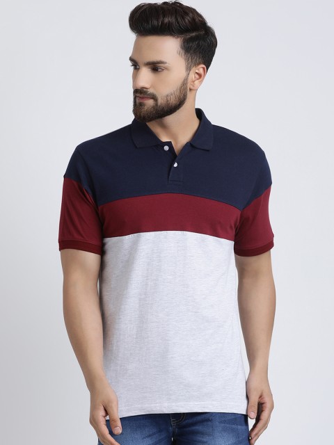 

The Dry State Men Grey Colourblocked Polo Collar T-shirt