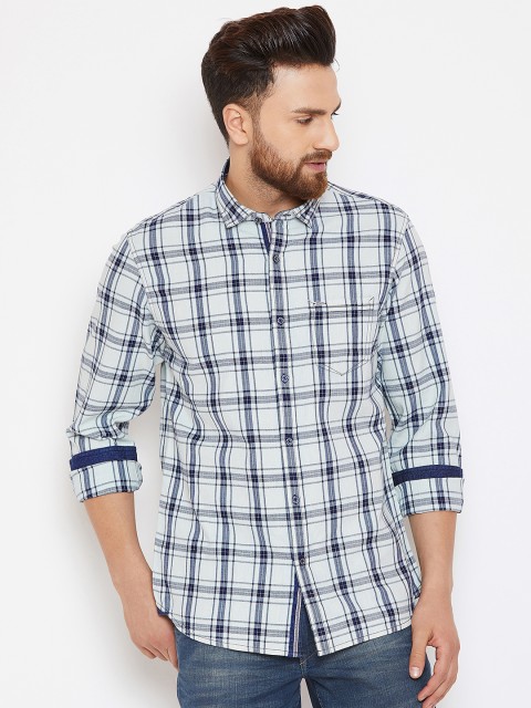 

Canary London Men Blue & Navy Blue Slim Fit Checked Casual Shirt