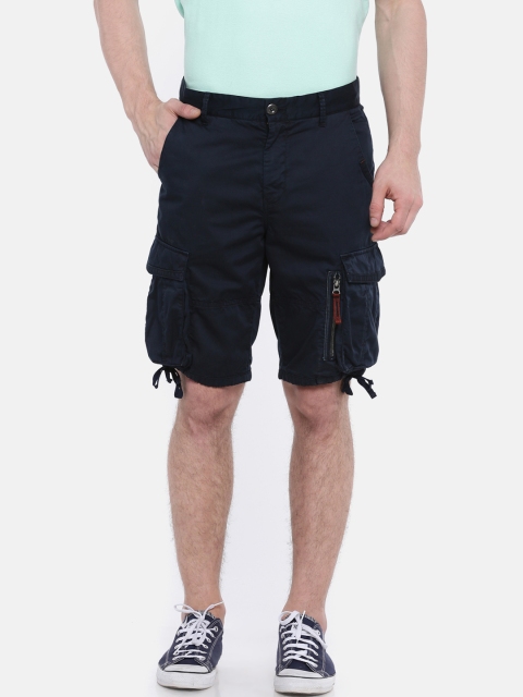 

t-base Men Navy Blue Solid Regular Fit Cargo Shorts
