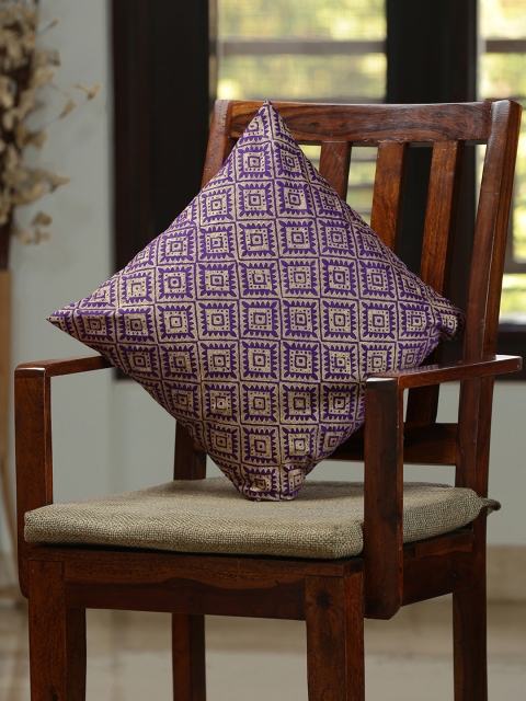 

ExclusiveLane Purple Single Hand Block Print Ethnic Motifs Square Cushion Cover