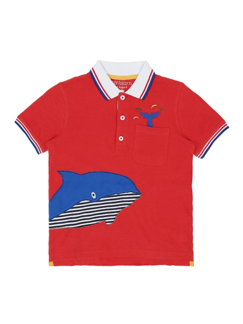 

Pantaloons Junior Boys Red Printed Polo Collar Pure Cotton T-shirt
