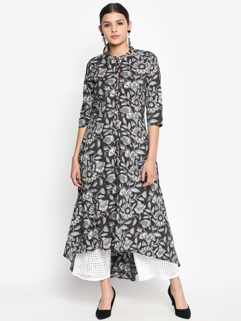 

RANGMANCH BY PANTALOONS Women Black Floral Print A-Line Kurta