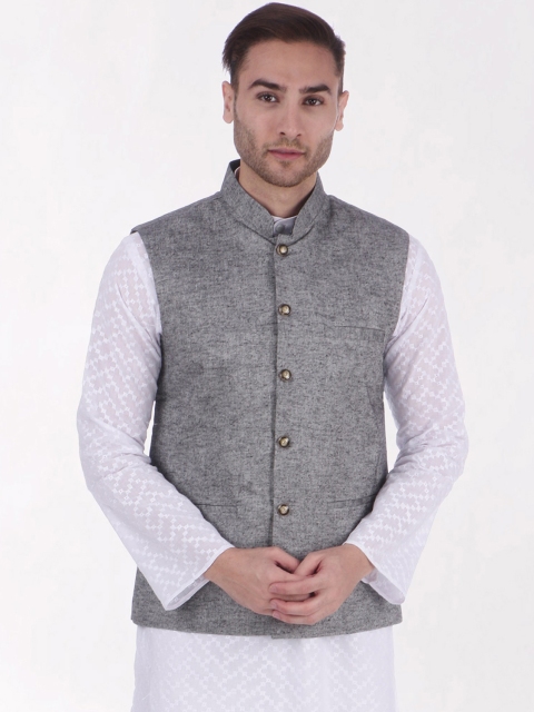 

RAJUBHAI HARGOVINDAS Men Grey Woven Design Nehru Jacket