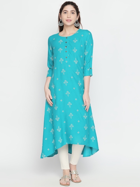 

RANGMANCH BY PANTALOONS Women Turquoise Blue Printed A-Line Kurta