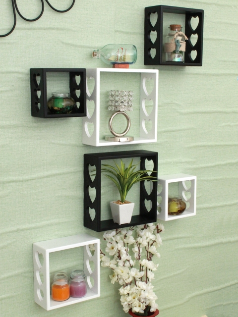 

Home Sparkle Black & White Set of 6 MDF Basic Wall Shelves