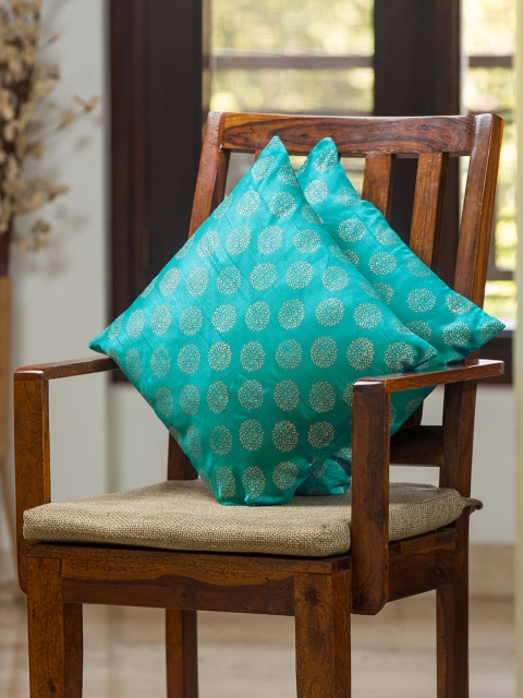

ExclusiveLane Turquoise Blue Set of 2 Ethnic Motifs Square Cushion Covers