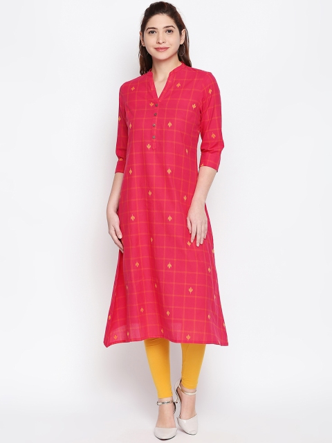 RANGMANCH BY PANTALOONS Women Pink Checked A-Line Kurta