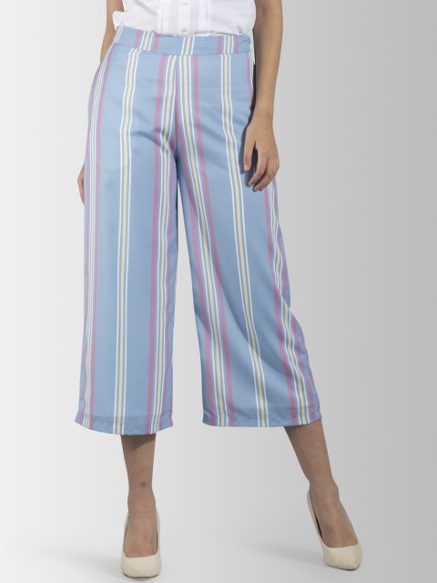 

FableStreet Women Blue & Pink Flared Striped Culottes