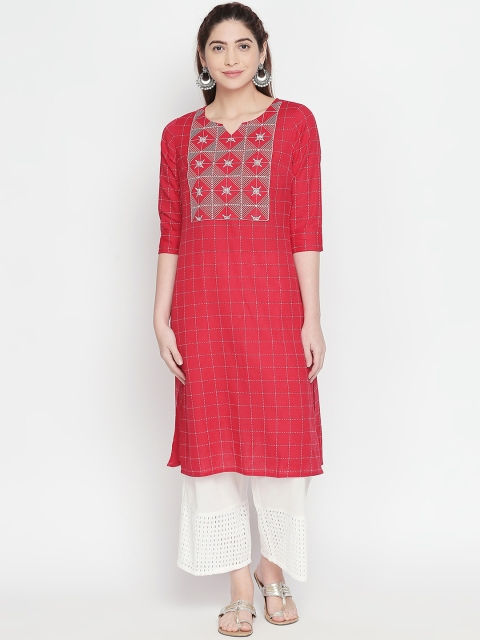 

RANGMANCH BY PANTALOONS Women Red Checked Straight Kurta