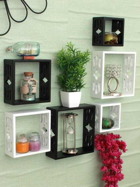 

Home Sparkle Black & White Set of 6 MDF Basic Wall Shelves