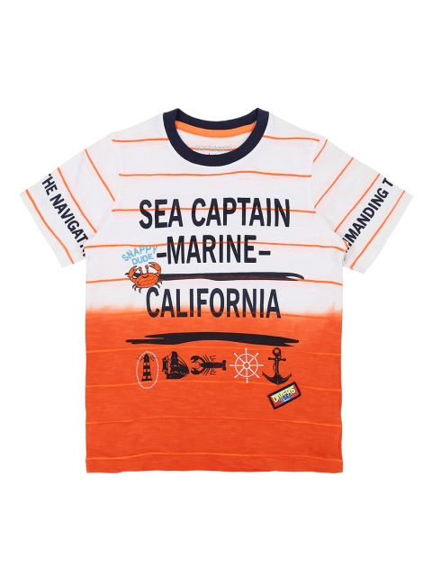 

Pantaloons Junior Boys Orange White Printed Round Neck Pure Cotton T-shirt