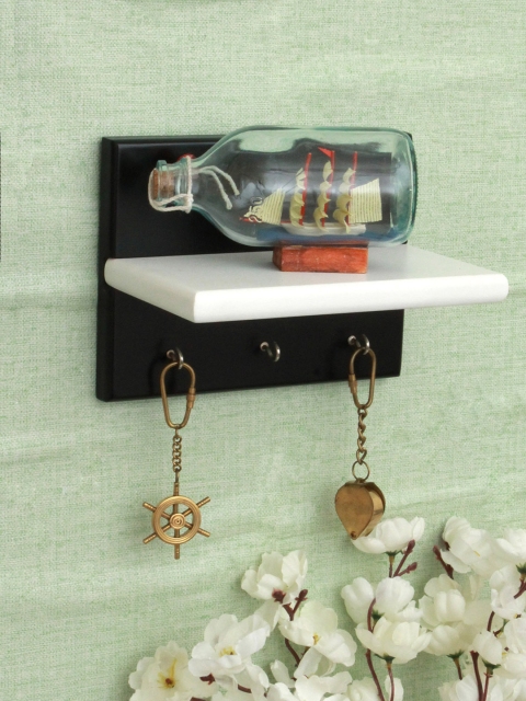 

Home Sparkle Black & White MDF Wall Shelf with Keyholders