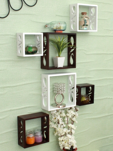 

Home Sparkle Brown & White Set of 6 MDF Basic Wall Shelves