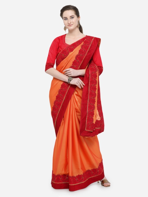 

Indian Women Orange Solid Poly Georgette Saree