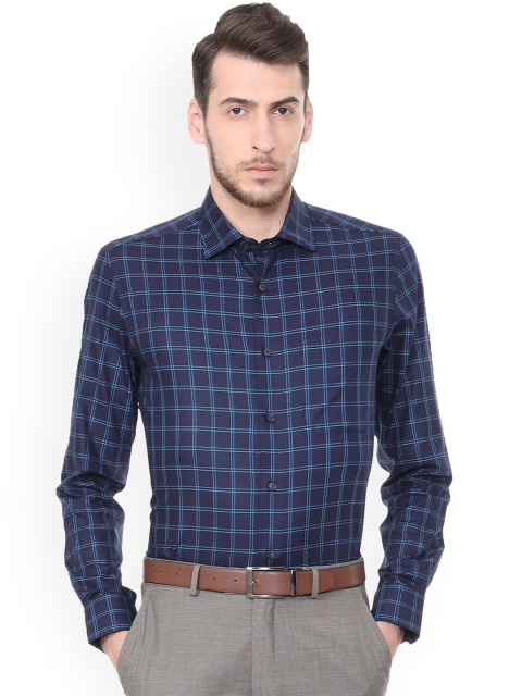 

Louis Philippe Men Navy Blue Regular Fit Checked Formal Shirt