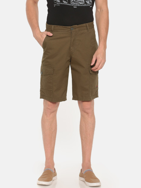 

t-base Men Olive Green Solid Regular Fit Cargo Shorts