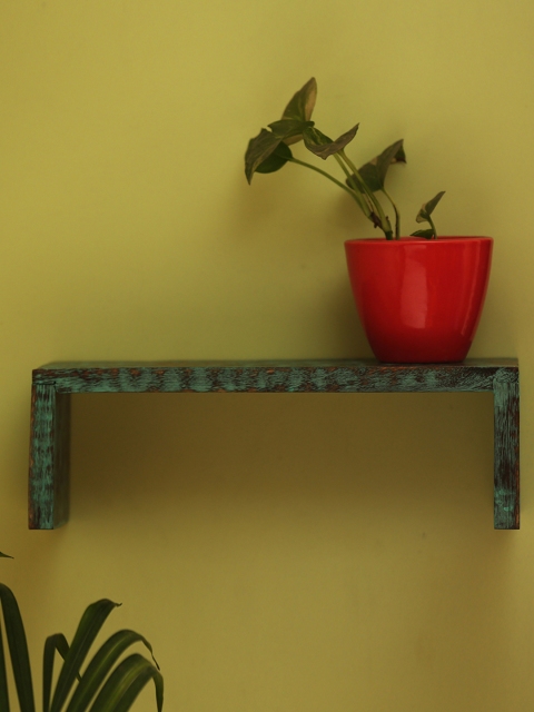 

ExclusiveLane Sea Green Wood Antique Finish Basic Wall Shelf