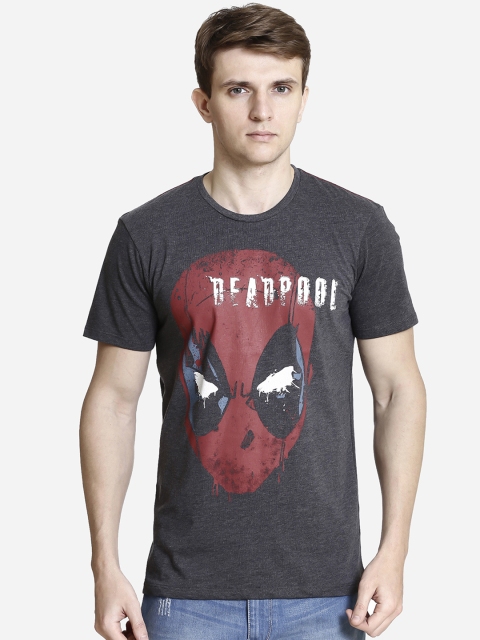 

Free Authority Men Grey Melange Deadpool Printed Round Neck T-shirt