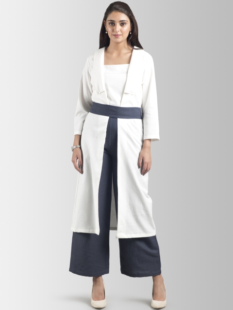 

FableStreet Women White Solid Open Front Jacket