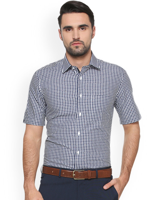 

Louis Philippe Men Navy Blue Slim Fit Checked Formal Shirt