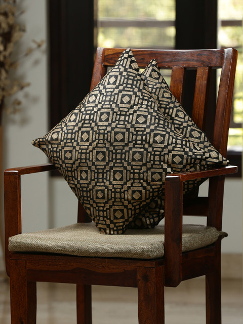 

ExclusiveLane Black Set of 2 Geometric Square Cushion Covers