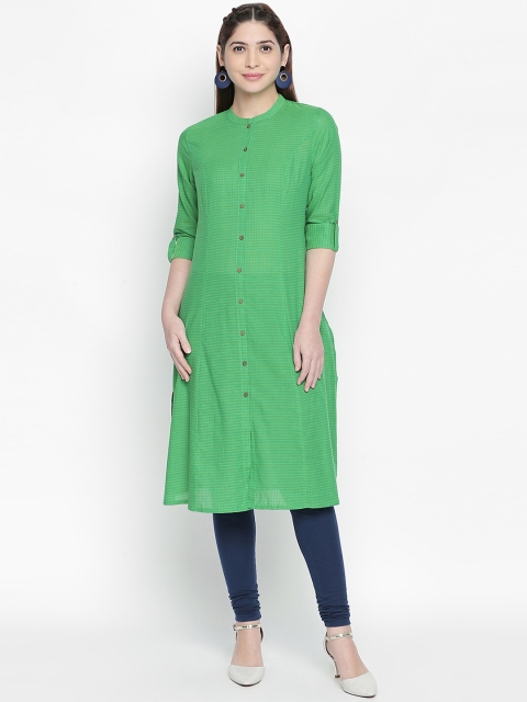 

RANGMANCH BY PANTALOONS Women Green Striped Straight Kurta