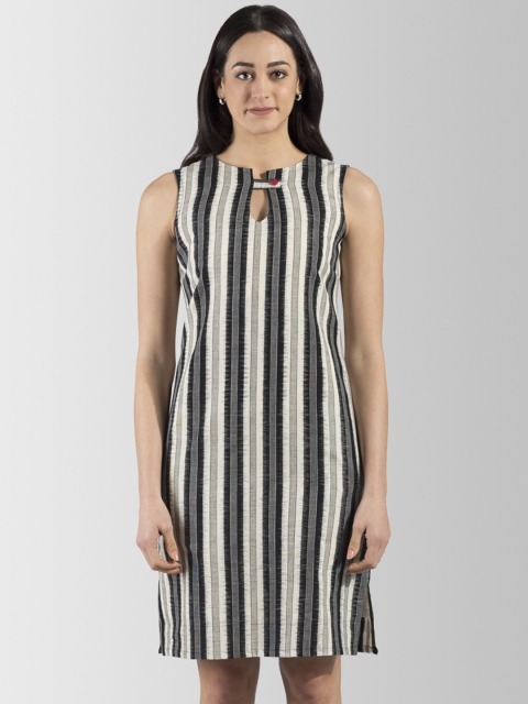 

FableStreet Women Off-White & Black Striped Sheath Dress
