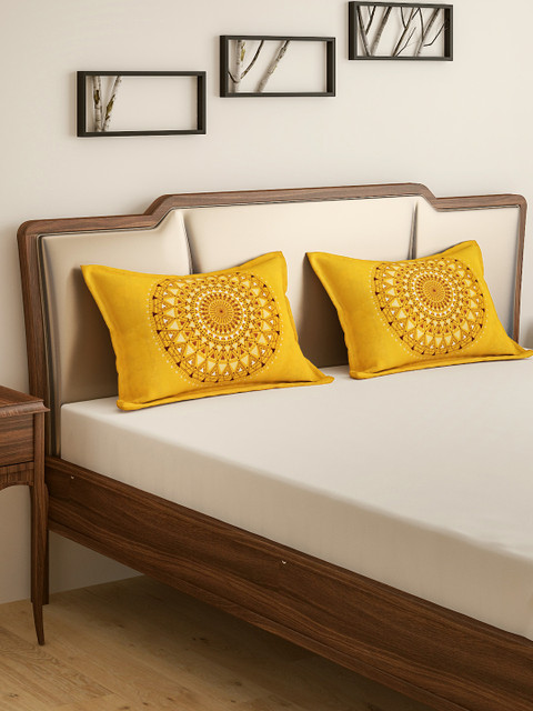 

Dreamscape Set of 2 Yellow Brown Printed Reversible Pillow Covers