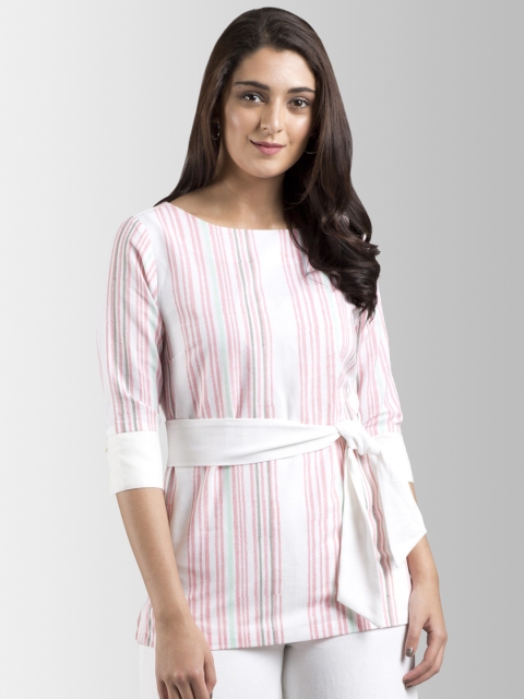 

FableStreet Women Pink Striped A-Line Top