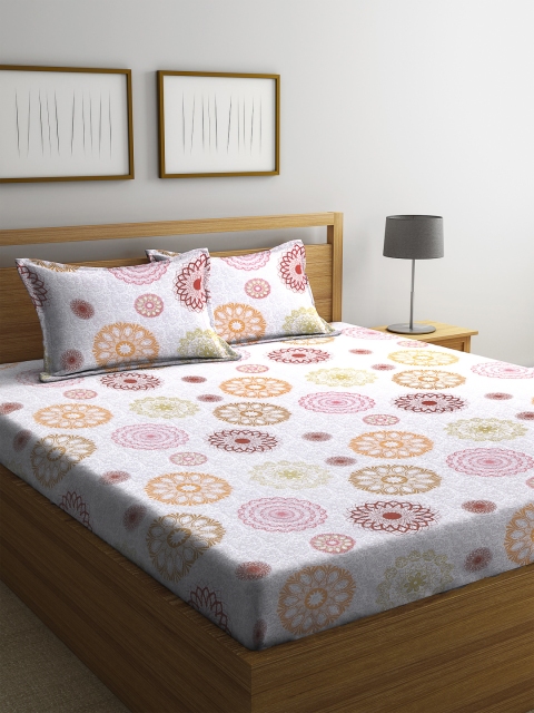 

SWHF White & Grey Floral 180 TC Cotton 1 Queen Bedsheet with 2 Pillow Covers