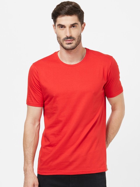 

Redwolf Men Red Solid Round Neck Pure Cotton T-shirt