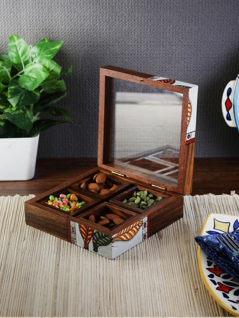 

VarEesha Brown Mango Wood Box with 4 Partitions
