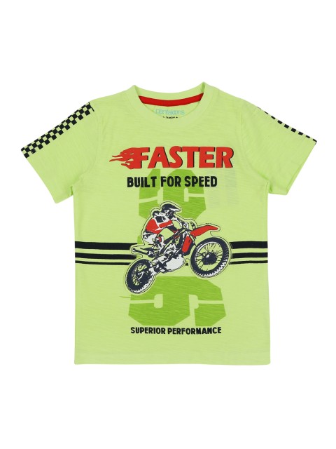 Pantaloons Junior Boys Lime Green Printed Round Neck T-shirt