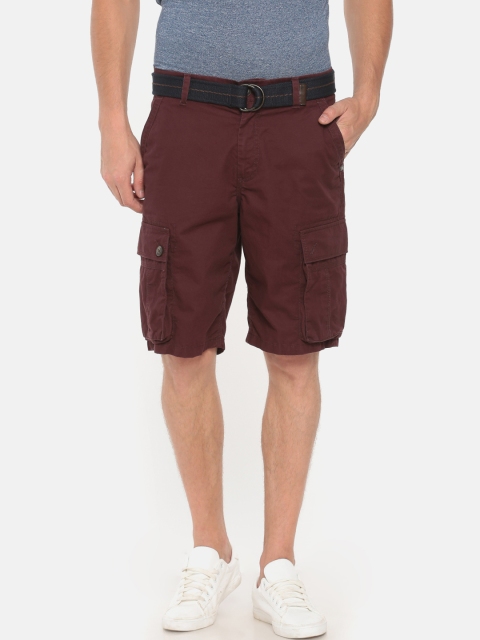 

t-base Men Maroon Solid Regular Fit Cargo Shorts