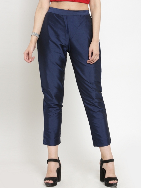 

Just Wow Women Navy Blue Regular Fit Solid Cigarette Trousers