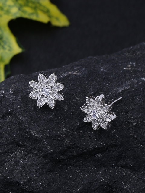 

Voylla White & Silver-Plated Handcrafted Floral Studs