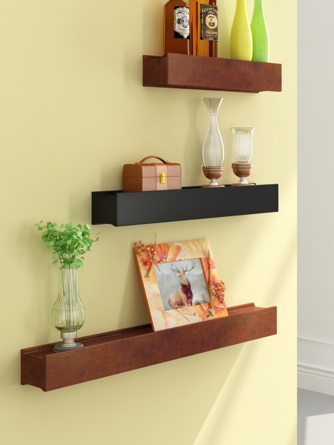 

Home Sparkle Black & Brown Set of 3 Floating Wall Shelves