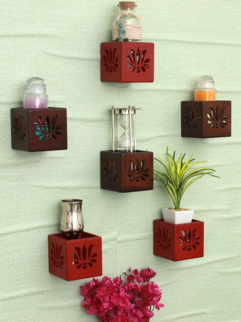 

Home Sparkle Brown & Red MDF Set Of 6 Hanging Tea Light Cum Organizer