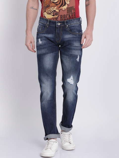 

STATLEY Men Navy Blue Regular Fit Mid-Rise Mildly Distressed Jeans