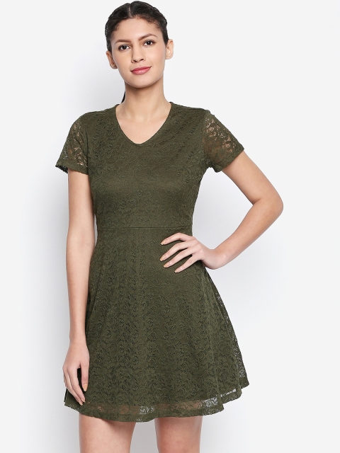 

Honey by Pantaloons Women Olive Green Lace Fit and Flare Dress