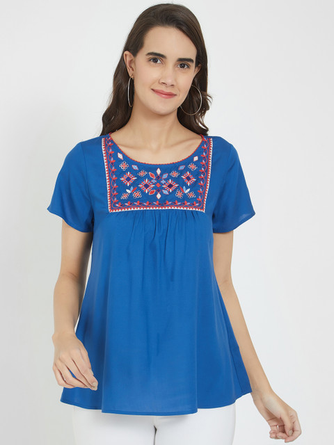 

Fusion Beats Women Blue Solid A-Line Top