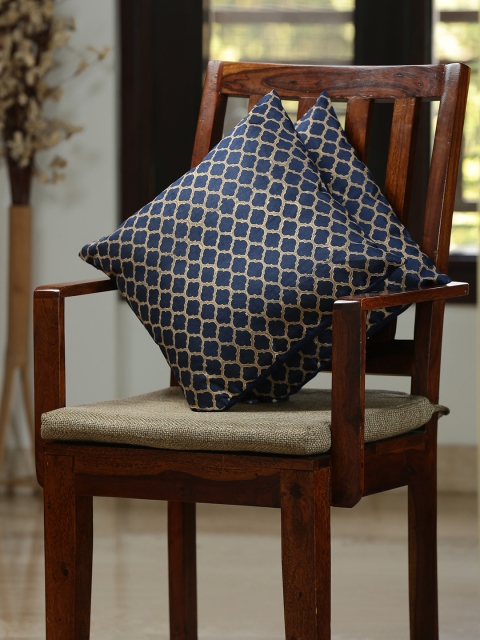 

ExclusiveLane Blue Set of 2 Geometric Square Cushion Covers