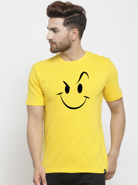 

Friskers Men Yellow Printed Round Neck T-shirt